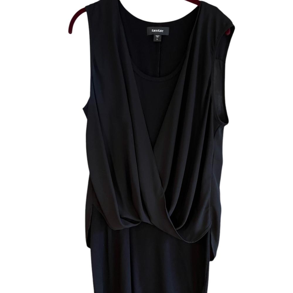 Karen Kane Black Draped front Bodycon sheath Dress Sleeveless Generous Spandex